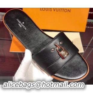 Buy Low Cost Louis Vuitton Lock It Flat Mules LV94901 Grained Black 2019