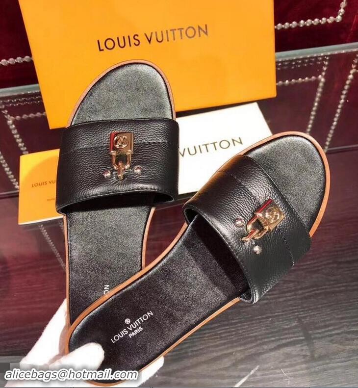 Buy Low Cost Louis Vuitton Lock It Flat Mules LV94901 Grained Black 2019