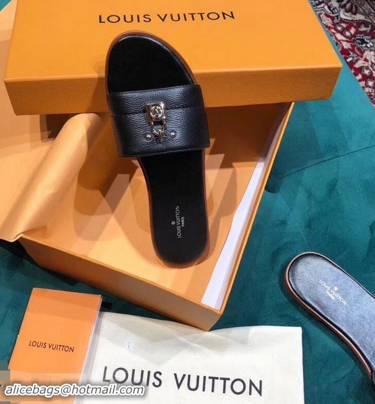 Buy Low Cost Louis Vuitton Lock It Flat Mules LV94901 Grained Black 2019