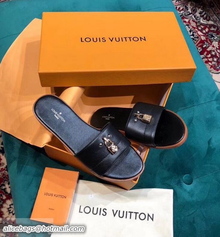 Buy Low Cost Louis Vuitton Lock It Flat Mules LV94901 Grained Black 2019