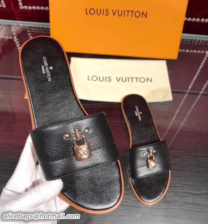 Buy Low Cost Louis Vuitton Lock It Flat Mules LV94901 Grained Black 2019