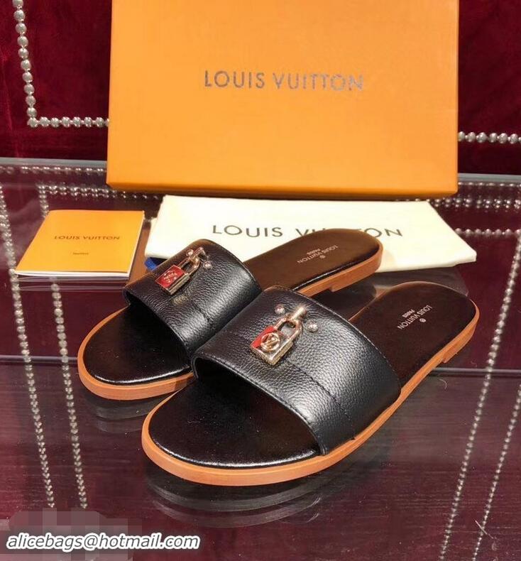 Buy Low Cost Louis Vuitton Lock It Flat Mules LV94901 Grained Black 2019