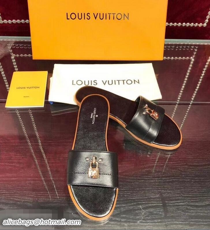 Buy Low Cost Louis Vuitton Lock It Flat Mules LV94901 Grained Black 2019