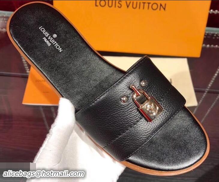 Buy Low Cost Louis Vuitton Lock It Flat Mules LV94901 Grained Black 2019