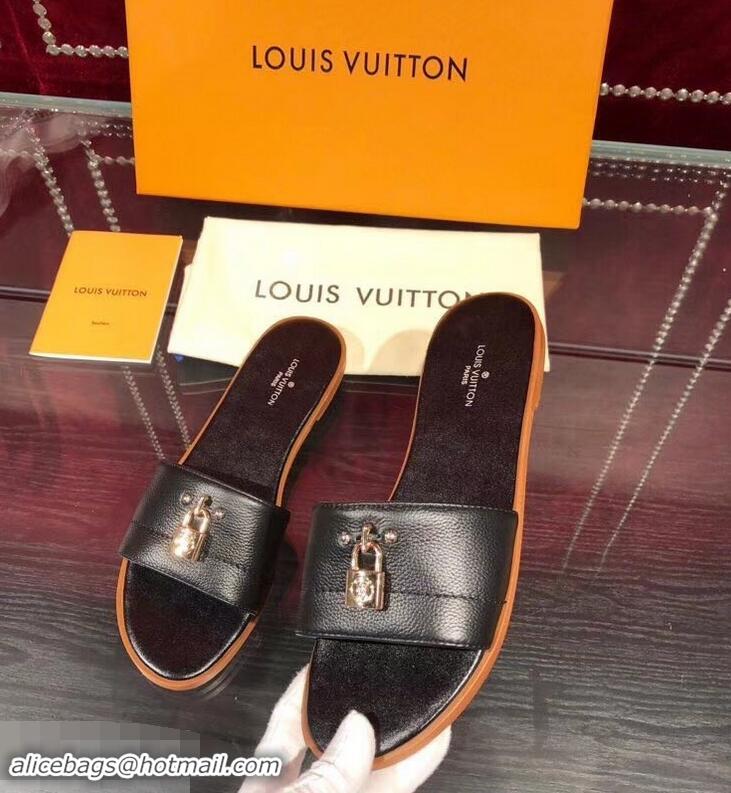 Buy Low Cost Louis Vuitton Lock It Flat Mules LV94901 Grained Black 2019