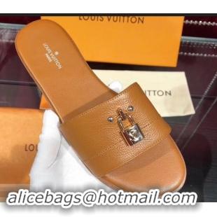 Discount Louis Vuitton Lock It Flat Mules LV94901 Grained Brown 2019