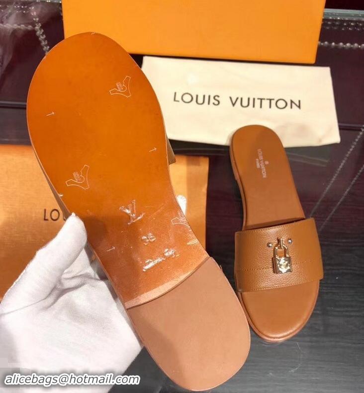 Discount Louis Vuitton Lock It Flat Mules LV94901 Grained Brown 2019