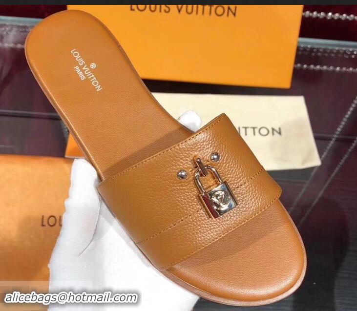 Discount Louis Vuitton Lock It Flat Mules LV94901 Grained Brown 2019