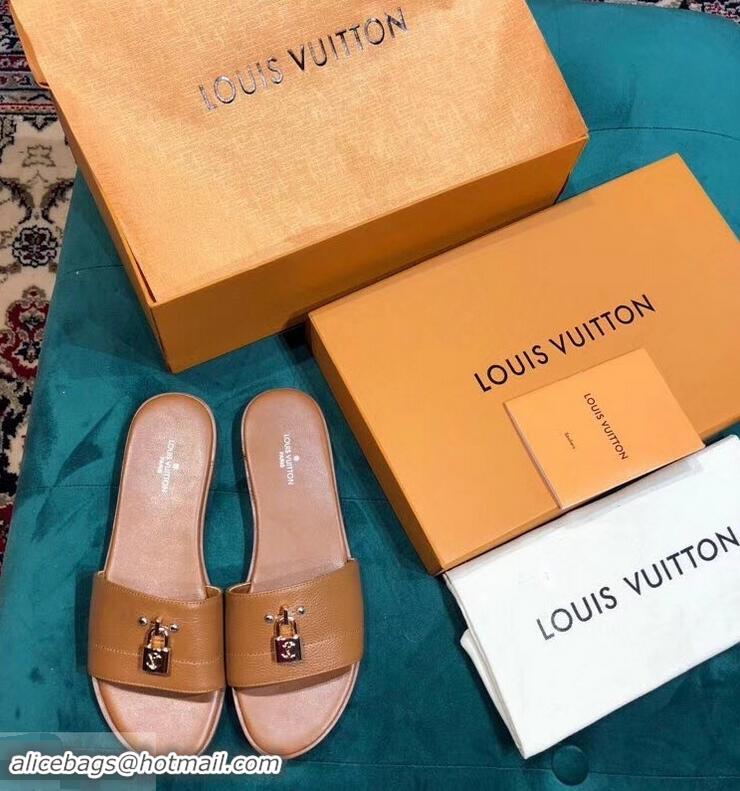 Discount Louis Vuitton Lock It Flat Mules LV94901 Grained Brown 2019