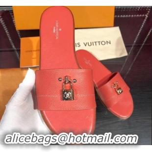 Cheapest Louis Vuitton Lock It Flat Mules LV94901 Grained Red 2019