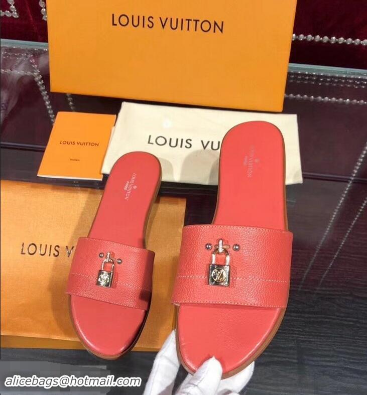 Cheapest Louis Vuitton Lock It Flat Mules LV94901 Grained Red 2019