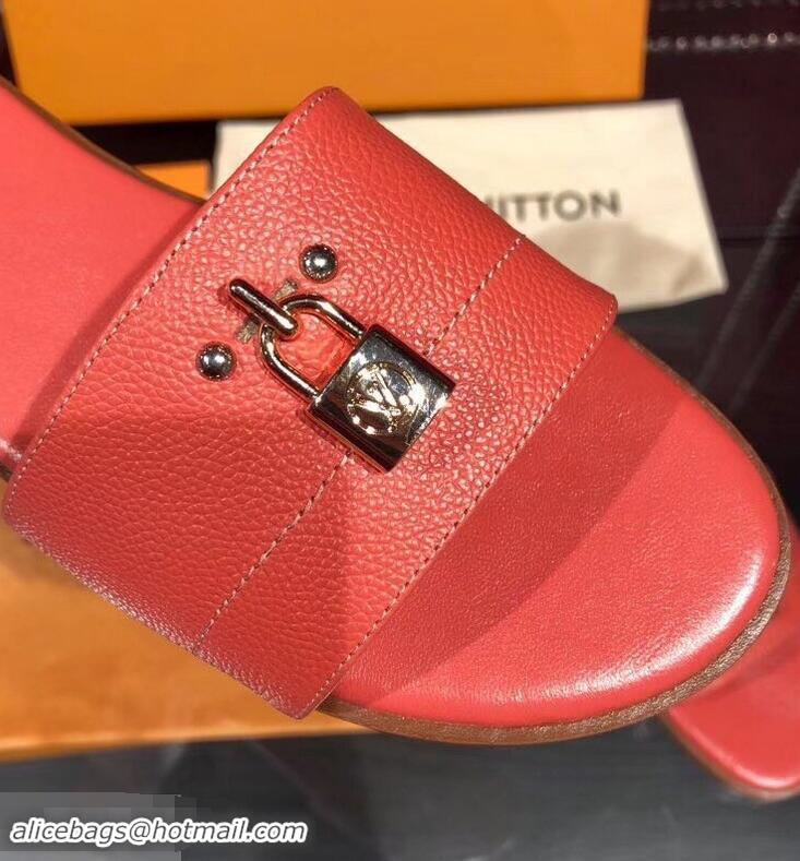 Cheapest Louis Vuitton Lock It Flat Mules LV94901 Grained Red 2019