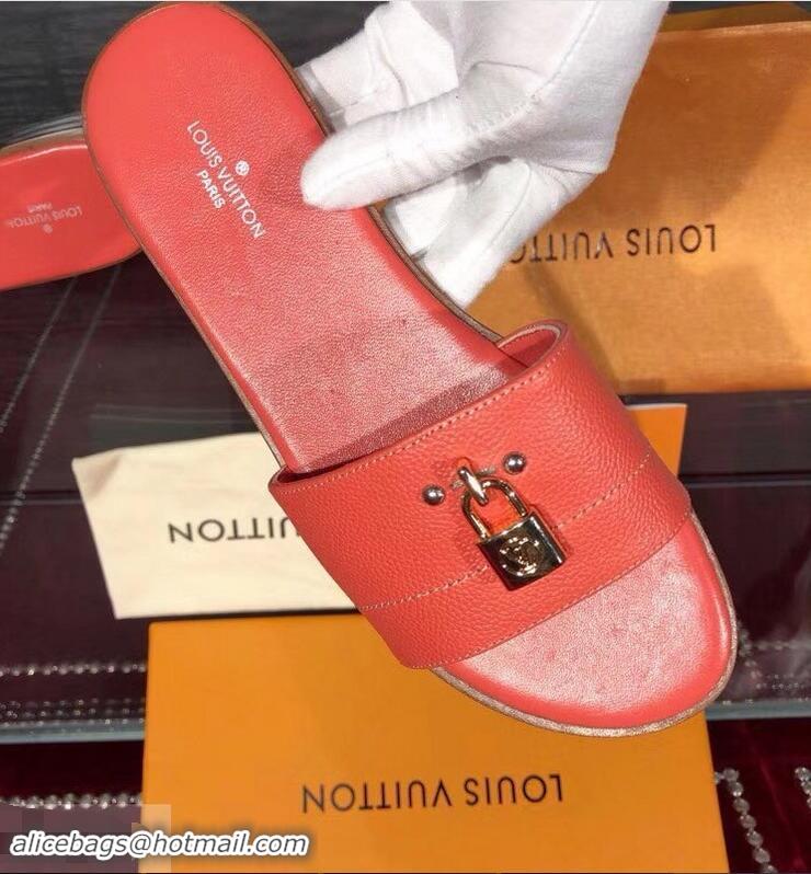 Cheapest Louis Vuitton Lock It Flat Mules LV94901 Grained Red 2019