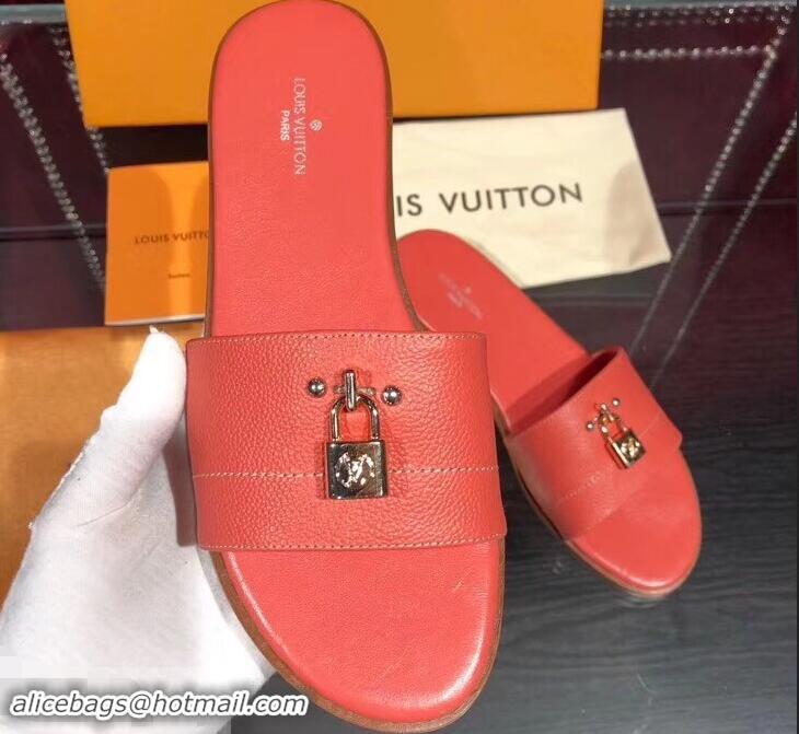 Cheapest Louis Vuitton Lock It Flat Mules LV94901 Grained Red 2019