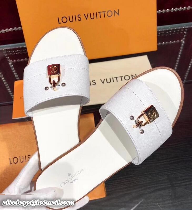 Buy Good Price Louis Vuitton Lock It Flat Mules LV94901 Grained White 2019