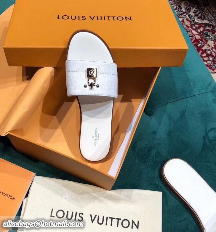 Buy Good Price Louis Vuitton Lock It Flat Mules LV94901 Grained White 2019