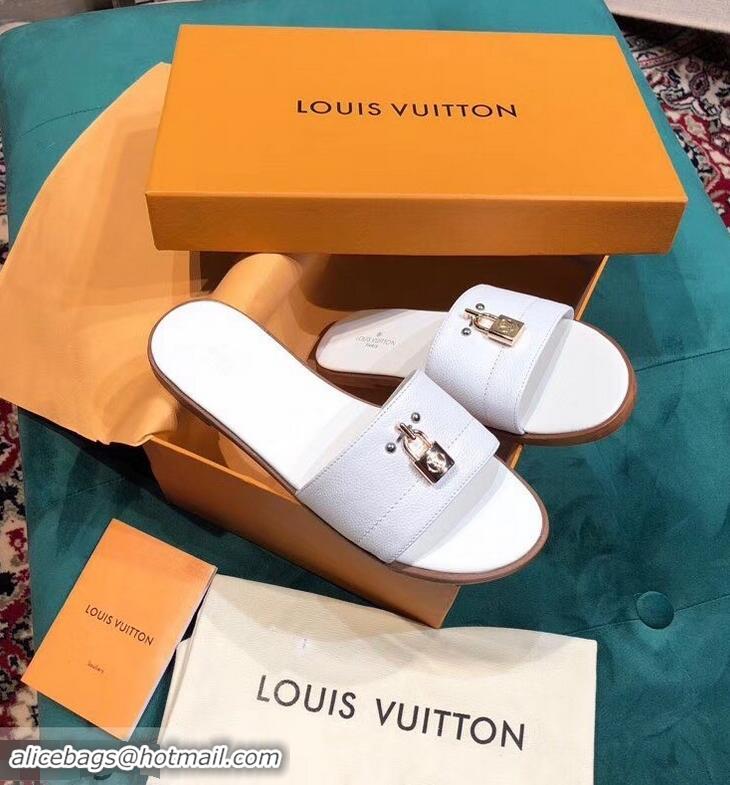 Buy Good Price Louis Vuitton Lock It Flat Mules LV94901 Grained White 2019