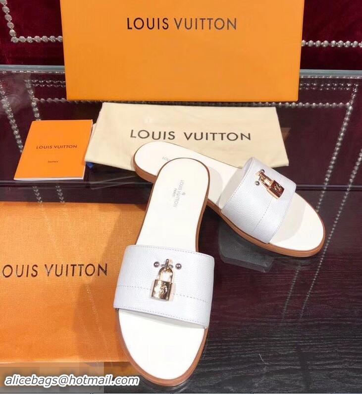 Buy Good Price Louis Vuitton Lock It Flat Mules LV94901 Grained White 2019