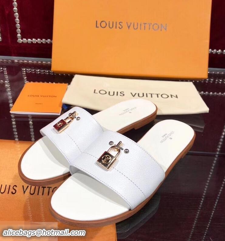 Buy Good Price Louis Vuitton Lock It Flat Mules LV94901 Grained White 2019