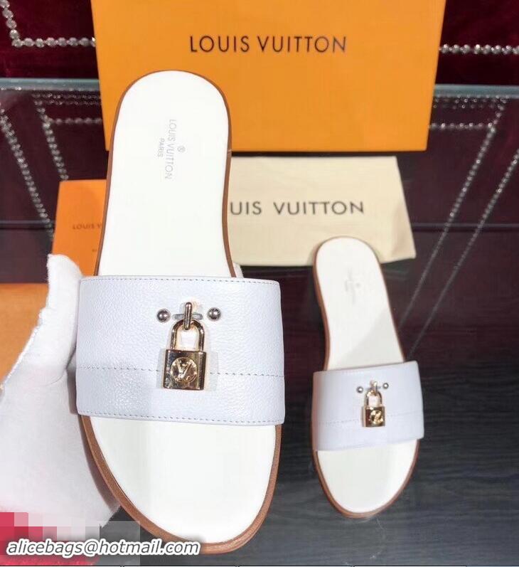 Buy Good Price Louis Vuitton Lock It Flat Mules LV94901 Grained White 2019