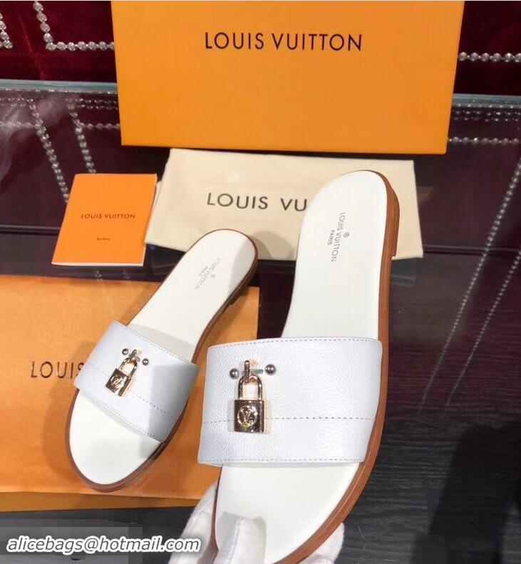 Buy Good Price Louis Vuitton Lock It Flat Mules LV94901 Grained White 2019