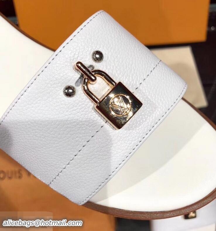 Buy Good Price Louis Vuitton Lock It Flat Mules LV94901 Grained White 2019