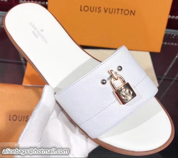 Buy Good Price Louis Vuitton Lock It Flat Mules LV94901 Grained White 2019