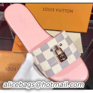 Imitation Charming Louis Vuitton Lock It Flat Mules LV94905 Damier Azur Canvas 2019