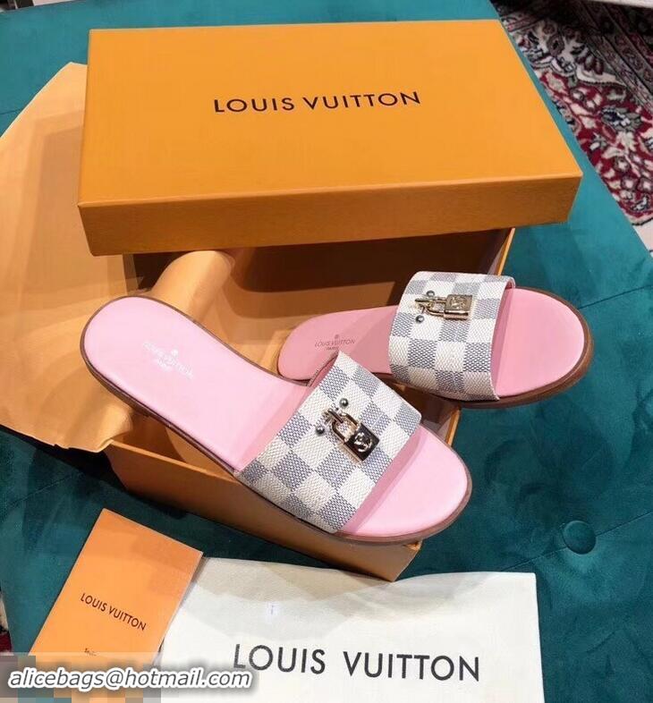 Imitation Charming Louis Vuitton Lock It Flat Mules LV94905 Damier Azur Canvas 2019