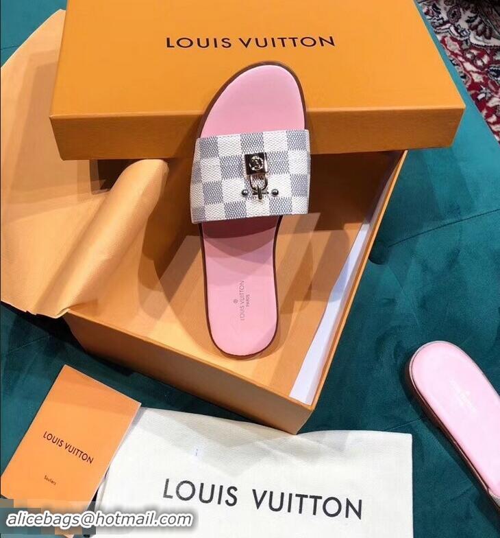 Imitation Charming Louis Vuitton Lock It Flat Mules LV94905 Damier Azur Canvas 2019