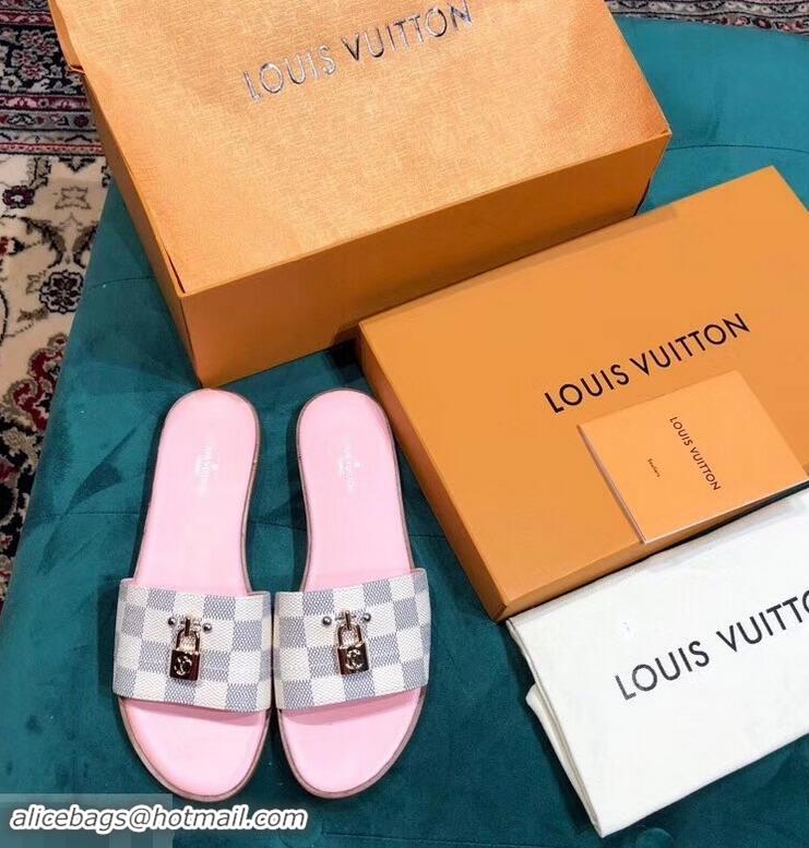 Imitation Charming Louis Vuitton Lock It Flat Mules LV94905 Damier Azur Canvas 2019