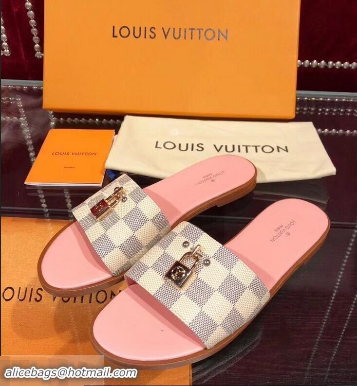 Imitation Charming Louis Vuitton Lock It Flat Mules LV94905 Damier Azur Canvas 2019