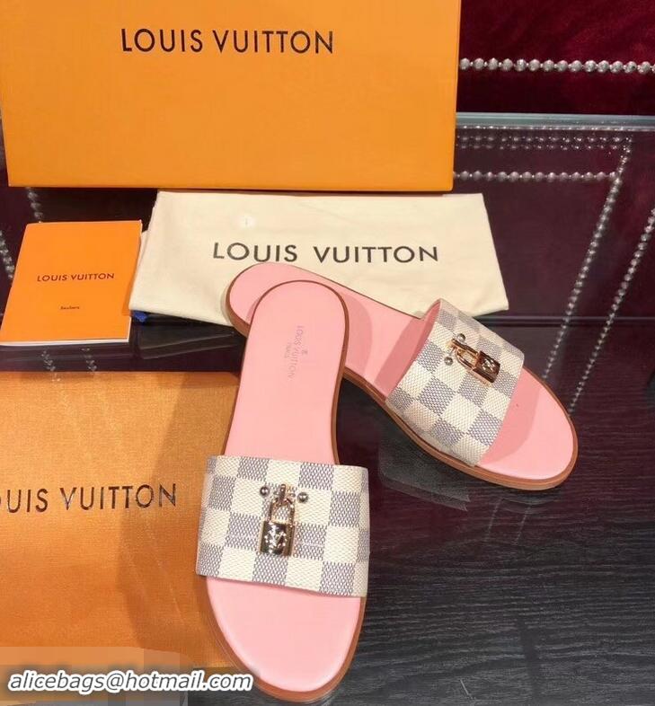 Imitation Charming Louis Vuitton Lock It Flat Mules LV94905 Damier Azur Canvas 2019