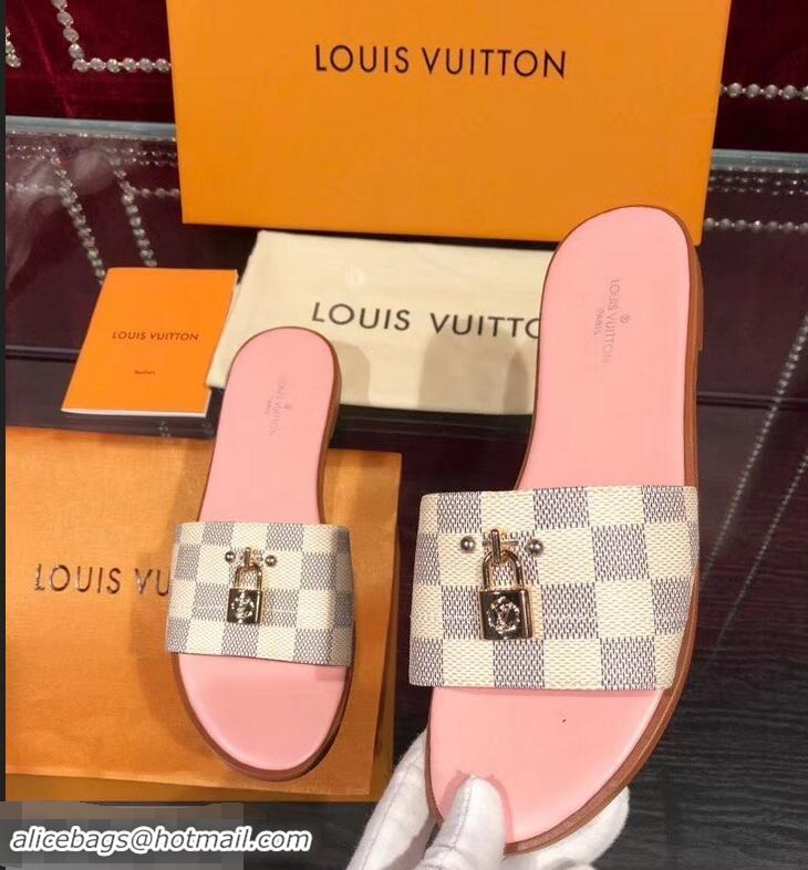 Imitation Charming Louis Vuitton Lock It Flat Mules LV94905 Damier Azur Canvas 2019