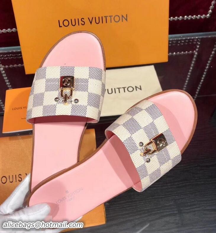 Imitation Charming Louis Vuitton Lock It Flat Mules LV94905 Damier Azur Canvas 2019