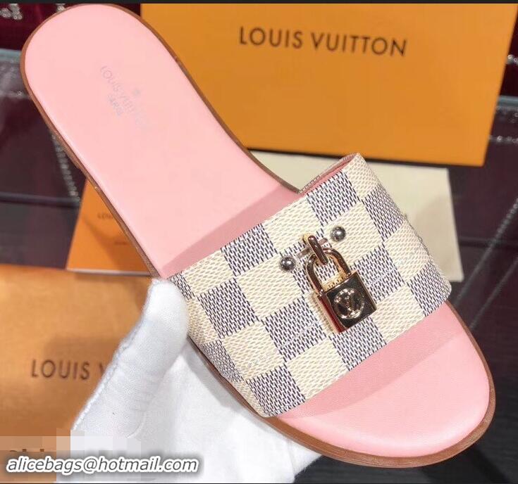 Imitation Charming Louis Vuitton Lock It Flat Mules LV94905 Damier Azur Canvas 2019