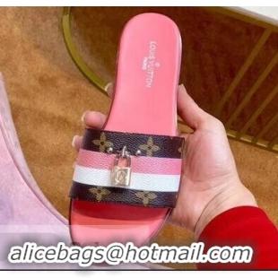 Trendy Design Louis Vuitton Lock It Flat Mules Monogram Canvas Stripe Pink/White LV94907 2019