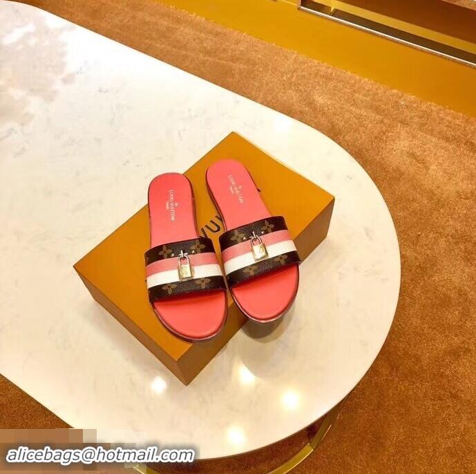 Trendy Design Louis Vuitton Lock It Flat Mules Monogram Canvas Stripe Pink/White LV94907 2019