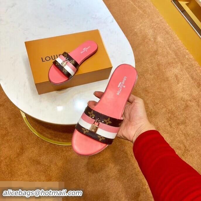 Trendy Design Louis Vuitton Lock It Flat Mules Monogram Canvas Stripe Pink/White LV94907 2019