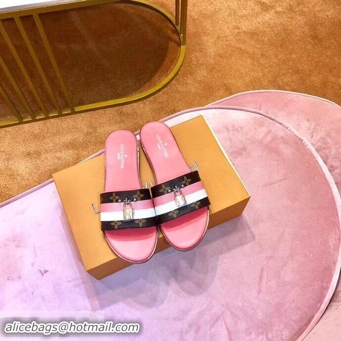 Trendy Design Louis Vuitton Lock It Flat Mules Monogram Canvas Stripe Pink/White LV94907 2019