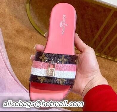 Trendy Design Louis Vuitton Lock It Flat Mules Monogram Canvas Stripe Pink/White LV94907 2019