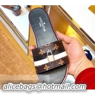 Discount Louis Vuitton Lock It Flat Mules Monogram Canvas Stripe Black/White LV94907 2019