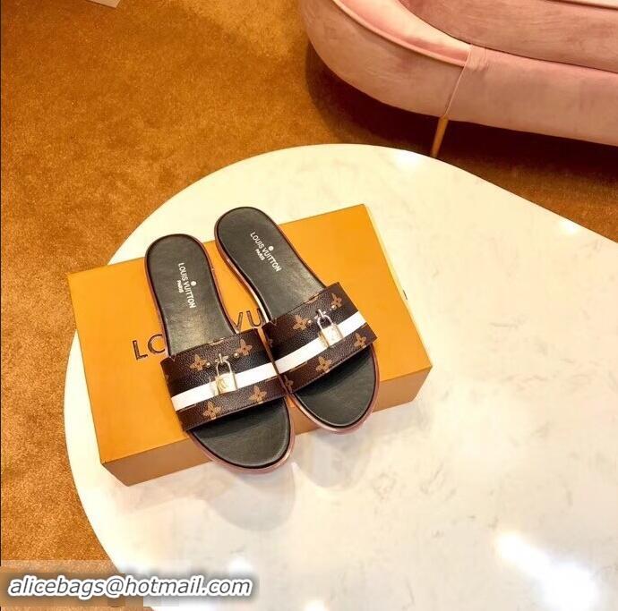 Discount Louis Vuitton Lock It Flat Mules Monogram Canvas Stripe Black/White LV94907 2019