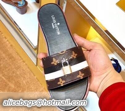 Discount Louis Vuitton Lock It Flat Mules Monogram Canvas Stripe Black/White LV94907 2019