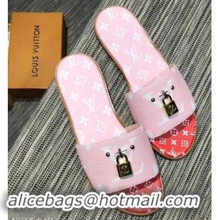 Shop Duplicate Louis Vuitton Lock It Flat Mules Monogram Canvas LV94909 Pink/Red 2019