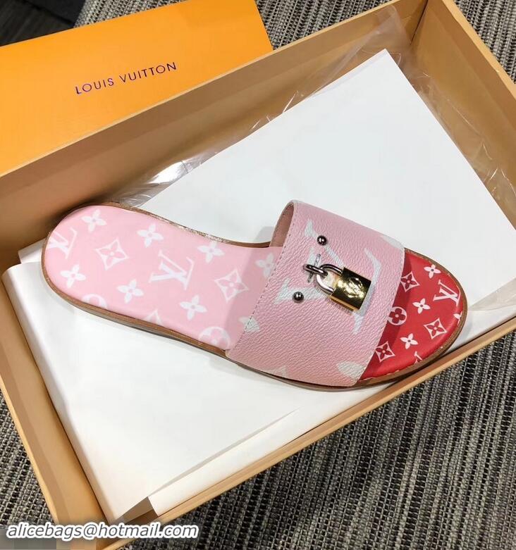 Shop Duplicate Louis Vuitton Lock It Flat Mules Monogram Canvas LV94909 Pink/Red 2019