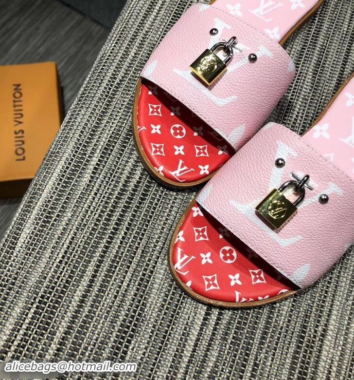 Shop Duplicate Louis Vuitton Lock It Flat Mules Monogram Canvas LV94909 Pink/Red 2019