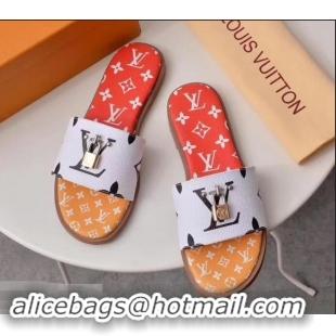 Top Quality  Louis Vuitton Lock It Flat Mules Monogram Canvas LV94909 White/Red/Yellow 2019