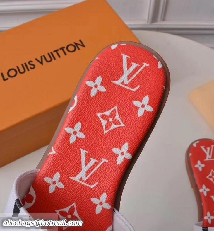 Top Quality  Louis Vuitton Lock It Flat Mules Monogram Canvas LV94909 White/Red/Yellow 2019