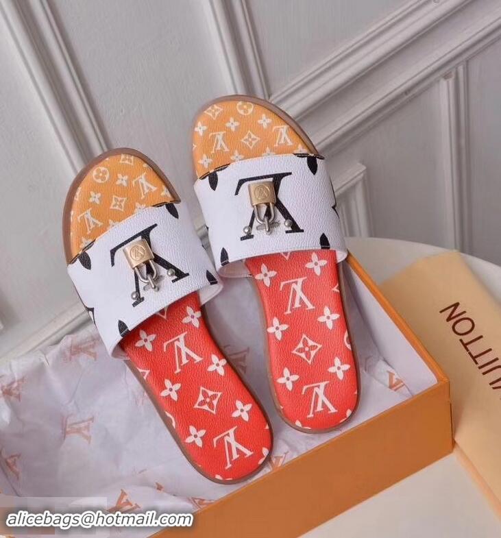 Top Quality  Louis Vuitton Lock It Flat Mules Monogram Canvas LV94909 White/Red/Yellow 2019